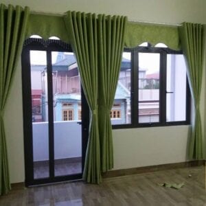 Màn cửa xanh trơn phối màu kem tinh xảo cao cấp tại Đà Nẵng
