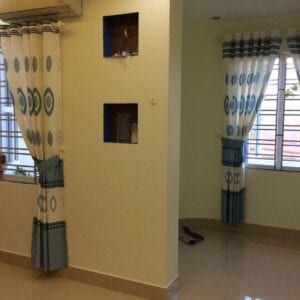 rèm vải phòng ngủ in hoa màu xanh sống động tại Đà Nẵng